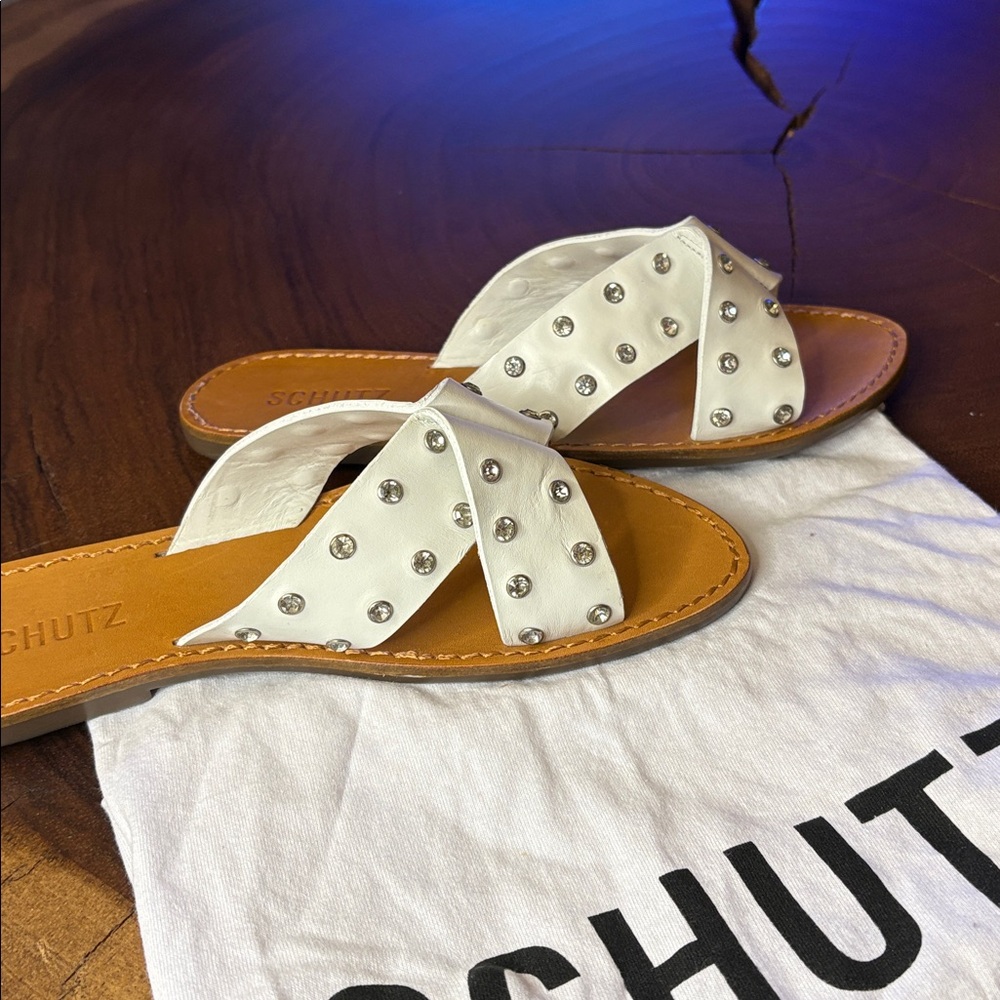 Schutz Marilu White studded leather slide sandal Size 7.5 New - Picture 4 of 5